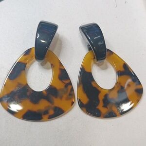 Vintage Lucite chunky Earrings Brown Black hoops